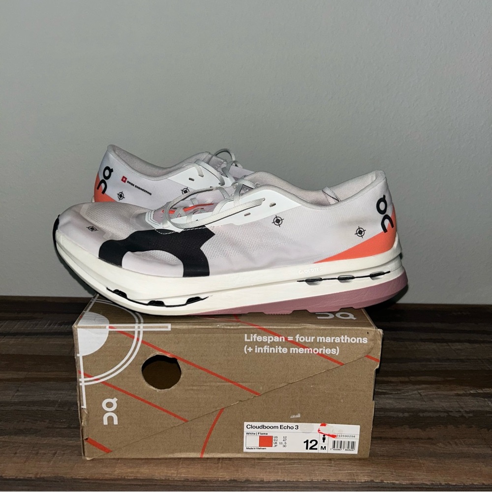 On Running Cloudboom Echo 3 White Black Coral Athletic Shoes